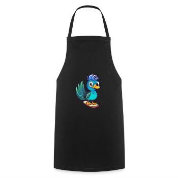 Drôle Peacock Kawaii Cartoon Jouer Skateboard - Tablier de cuisine - noir - Devant - AI Model Male 185 dark (185cm)