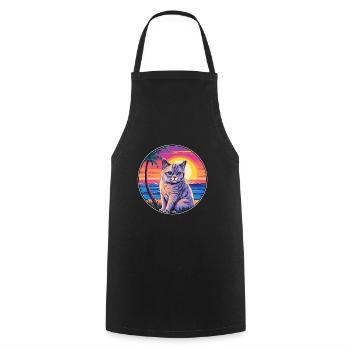 Britische Kurzhaarkatze Aquarell-Cartoon Kawaii - Kochschürze - Schwarz - Vorne - AI Model Male 185 dark (185cm)