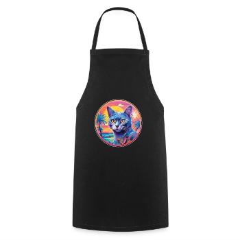 Race de chat bleu russe aquarelle dessin animé Kawaii - Tablier de cuisine - noir - Devant - AI Model Male 185 dark (185cm)