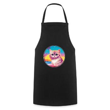 Exotische Kurzhaarkatze Aquarell Cartoon Kawaii - Kochschürze - Schwarz - Vorne - AI Model Male 185 dark (185cm)