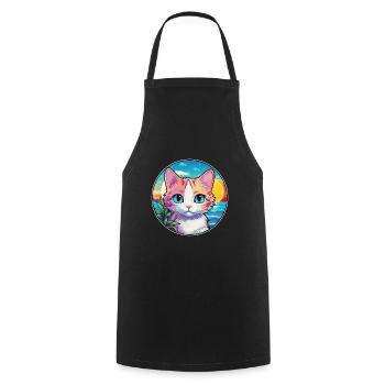 Hantilly Tiffany Katze Aquarell Cartoon Kawaii - Kochschürze - Schwarz - Vorne - AI Model Male 185 dark (185cm)