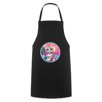 Léopard des neiges bébé chat aquarelle dessin animé Kawaii - Tablier de cuisine - noir - Devant - AI Model Male 185 dark (185cm)