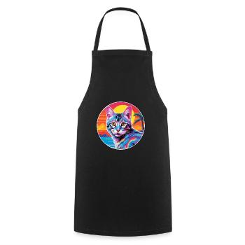 European Shorthair Cat Watercolor Cartoon Kawaii - Cooking Apron - black - Front - AI Model Male 185 dark (185cm)