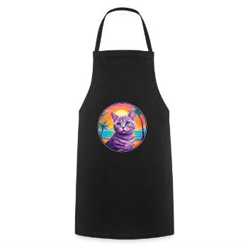 Scottish Shorthair Cat Watercolor Cartoon Kawaii - Cooking Apron - black - Front - AI Model Male 185 dark (185cm)