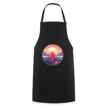 Oktopus Buntes Aquarell Cartoon Kawaii Tier - Kochschürze - Schwarz - Vorne - AI Model Male 185 dark (185cm)