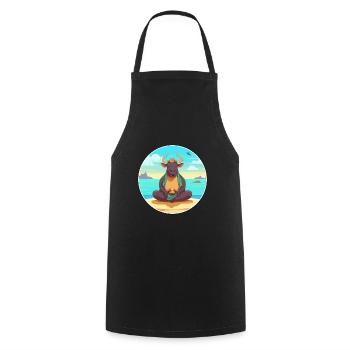 Bull Cartoon Yoga Beach Summer Illustration - Cooking Apron - black - Front - AI Model Male 185 dark (185cm)