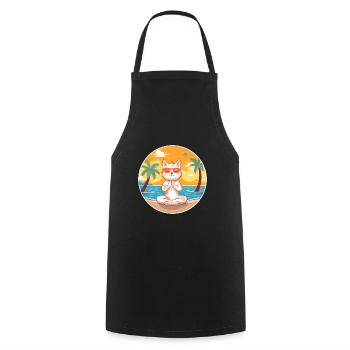 Dessin animé de chat Yoga plage Illustration d’été - Tablier de cuisine - noir - Devant - AI Model Male 185 dark (185cm)