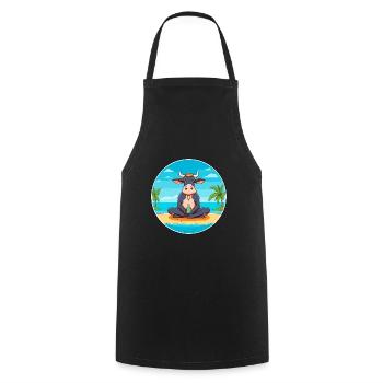 Cow Cartoon Yoga Beach Summer Illustration - Cooking Apron - black - Front - AI Model Male 185 dark (185cm)