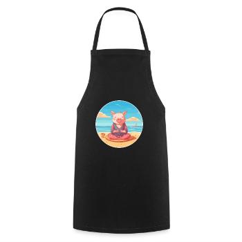 Pig Cartoon Yoga Beach Summer Illustration - Cooking Apron - black - Front - AI Model Male 185 dark (185cm)
