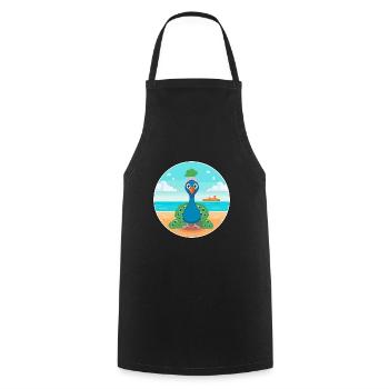Pfau-Cartoon-Yoga-Strand-Sommer-Illustration - Kochschürze - Schwarz - Vorne - AI Model Male 185 dark (185cm)