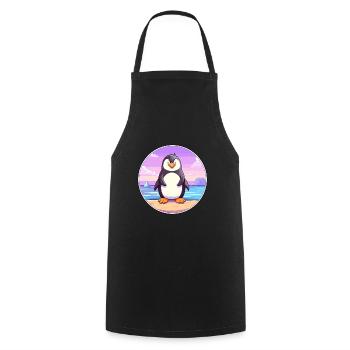 Penguin Cartoon Yoga Beach Summer Illustration - Cooking Apron - black - Front - AI Model Male 185 dark (185cm)