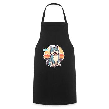 Husky Hund Lustige Karikatur Kawaii Strand Illustration - Kochschürze - Schwarz - Vorne - AI Model Male 185 dark (185cm)