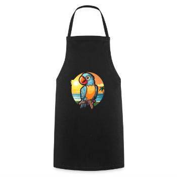Parrot Funny Cartoon Kawaii Beach Illustration - Cooking Apron - black - Front - AI Model Male 185 dark (185cm)