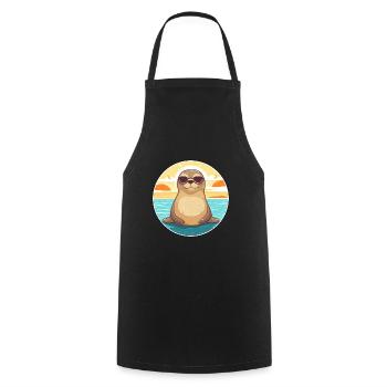 Sceau drôle de dessin animé kawaii plage illustration - Tablier de cuisine - noir - Devant - AI Model Male 185 dark (185cm)