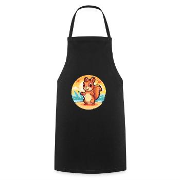Squirrel Funny Cartoon Kawaii Beach Illustration - Cooking Apron - black - Front - AI Model Male 185 dark (185cm)