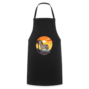 Zebra Funny Cartoon Kawaii Beach Illustration - Cooking Apron - black - Front - AI Model Male 185 dark (185cm)