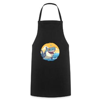 Shark Funny Cartoon Kawaii Beach Illustration - Cooking Apron - black - Front - AI Model Male 185 dark (185cm)