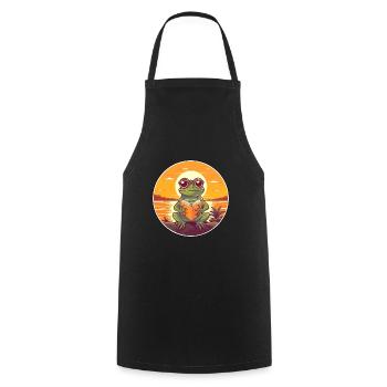 Grenouille Mignon Drôle Dessin Animé Kawaii Livre Plage - Tablier de cuisine - noir - Devant - AI Model Male 185 dark (185cm)