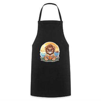 Lion Cute Funny Cartoon Kawaii Book Beach - Cooking Apron - black - Front - AI Model Male 185 dark (185cm)