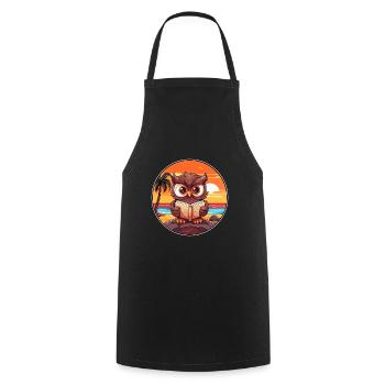 Eulen-niedlicher lustiger Cartoon Kawaii-Buch-Strand - Kochschürze - Schwarz - Vorne - AI Model Male 185 dark (185cm)