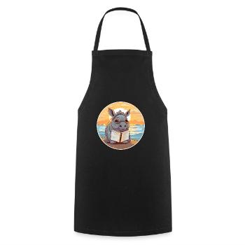 Nashorn süßer lustiger Cartoon Kawaii Buchstrand - Kochschürze - Schwarz - Vorne - AI Model Male 185 dark (185cm)