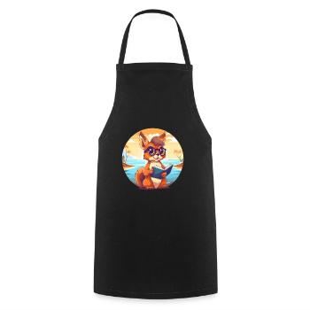 Squirrel Cute Funny Cartoon Kawaii Book Beach - Cooking Apron - black - Front - AI Model Male 185 dark (185cm)