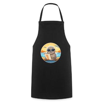 Sceau Mignon Drôle Dessin Animé Kawaii Livre Plage - Tablier de cuisine - noir - Devant - AI Model Male 185 dark (185cm)
