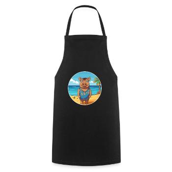 Boar Watercolor Cartoon Kawaii Clipart Animal - Cooking Apron - black - Front - AI Model Male 185 dark (185cm)
