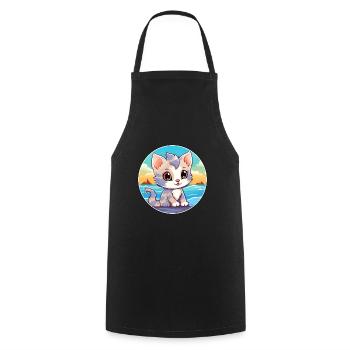 Chaton aquarelle dessin animé Kawaii Clipart Animal - Tablier de cuisine - noir - Devant - AI Model Male 185 dark (185cm)