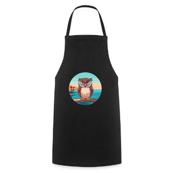 Owl Watercolor Cartoon Kawaii Clipart Animal - Cooking Apron - black - Front - AI Model Male 185 dark (185cm)