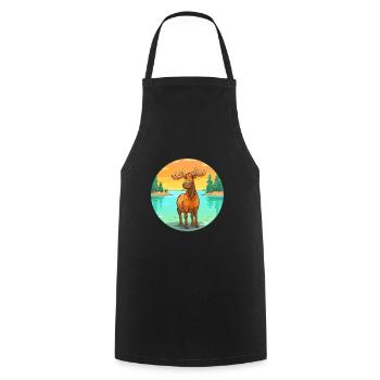 Moose Watercolor Cartoon Kawaii Clipart Animal - Cooking Apron - black - Front - AI Model Male 185 dark (185cm)