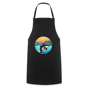 Orca Watercolor Cartoon Kawaii Clipart Animal - Cooking Apron - black - Front - AI Model Male 185 dark (185cm)