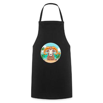 Widder Aquarell Cartoon Kawaii Clipart Tier - Kochschürze - Schwarz - Vorne - AI Model Male 185 dark (185cm)