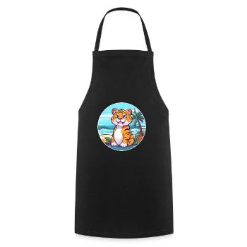 Tiger Aquarell Cartoon Kawaii Clipart Tier - Kochschürze - Schwarz - Vorne - AI Model Male 185 dark (185cm)