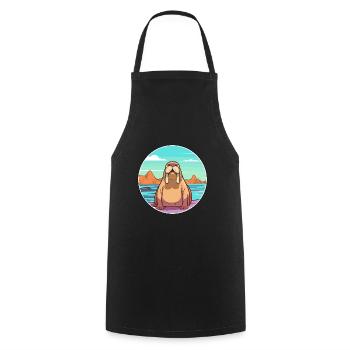 Walrus Watercolor Cartoon Kawaii Clipart Animal - Cooking Apron - black - Front - AI Model Male 185 dark (185cm)