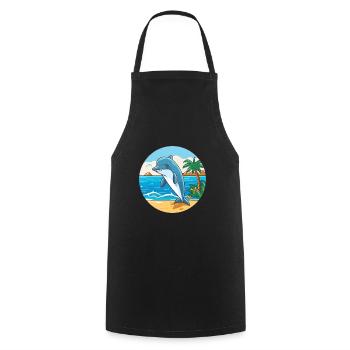 Dolphin Watercolor Cartoon Kawaii Clipart Animal - Cooking Apron - black - Front - AI Model Male 185 dark (185cm)