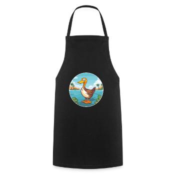 Duck Watercolor Cartoon Kawaii Clipart Animal - Cooking Apron - black - Front - AI Model Male 185 dark (185cm)