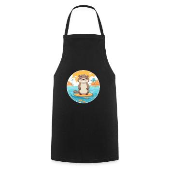 Otter Watercolor Cartoon Kawaii Clipart Animal - Cooking Apron - black - Front - AI Model Male 185 dark (185cm)