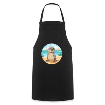 Seal Watercolor Cartoon Kawaii Clipart Animal - Cooking Apron - black - Front - AI Model Male 185 dark (185cm)
