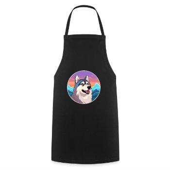 Alaskan Husky Hunderasse Cartoon Kawaii Aquarell - Kochschürze - Schwarz - Vorne - AI Model Male 185 dark (185cm)