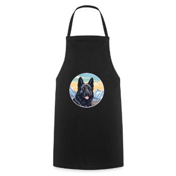 Chien d’élan norvégien noir race de chien Cartoon Kawaii - Tablier de cuisine - noir - Devant - AI Model Male 185 dark (185cm)