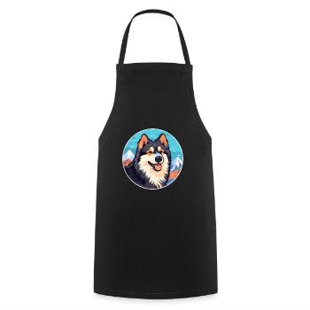 Finnish Lapphund Dog Breed Cartoon Kawaii Watercol - Cooking Apron - black - Front - AI Model Male 185 dark (185cm)