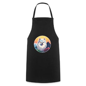 Deutsche Spitz Hunderasse Karikatur Kawaii Aquarell - Kochschürze - Schwarz - Vorne - AI Model Male 185 dark (185cm)