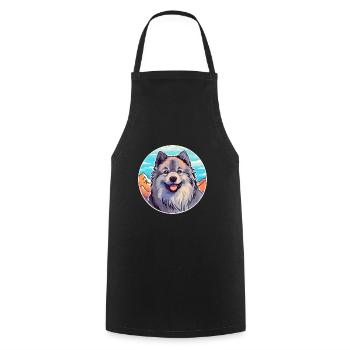 Keeshond Dog Breed Cartoon Kawaii Watercolor - Cooking Apron - black - Front - AI Model Male 185 dark (185cm)