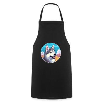 Nördliche Inuit Hunderasse Cartoon Kawaii Aquarell - Kochschürze - Schwarz - Vorne - AI Model Male 185 dark (185cm)