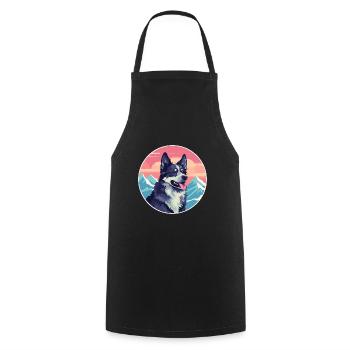Mudi Hunderasse Cartoon Kawaii Aquarell - Kochschürze - Schwarz - Vorne - AI Model Male 185 dark (185cm)
