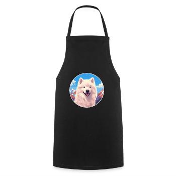 Samoyed Dog Breed Cartoon Kawaii Watercolor - Cooking Apron - black - Front - AI Model Male 185 dark (185cm)