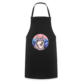 Tamaskan Dog Breed Cartoon Kawaii Watercolor - Cooking Apron - black - Front - AI Model Male 185 dark (185cm)