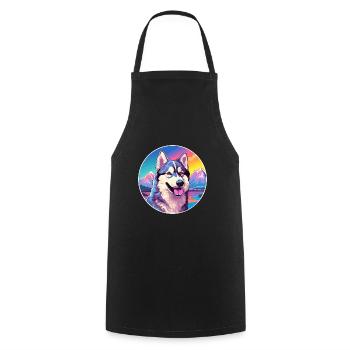 Alaskan Husky Hunderasse Cartoon Kawaii Aquarell - Kochschürze - Schwarz - Vorne - AI Model Male 185 dark (185cm)