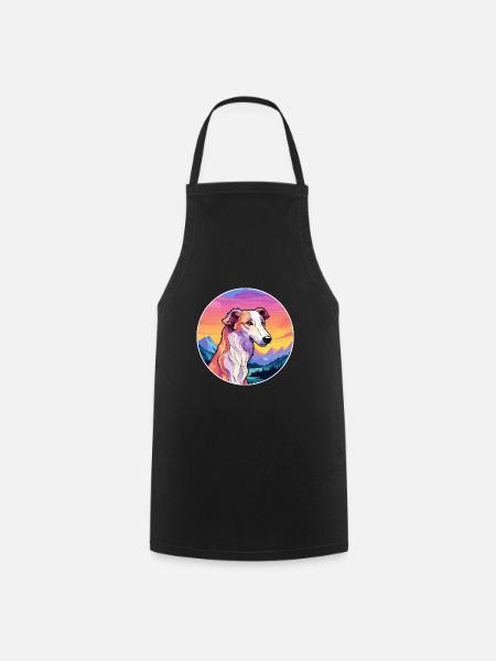 Barzoï chien race Cartoon Kawaii aquarelle - Tablier de cuisine - noir